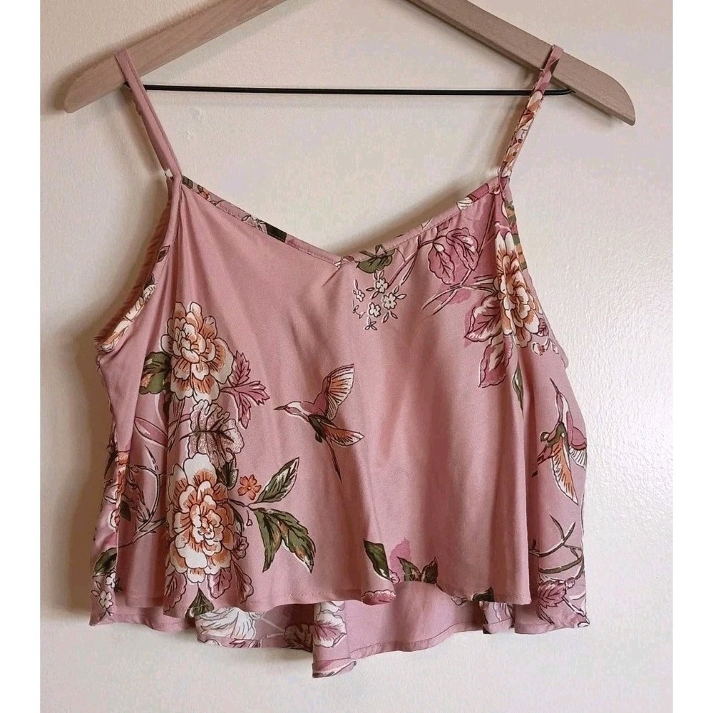 Angie Pink Floral Hummingbird Flowy Cami‎ Tank Top Boho Cottagecore Medium
